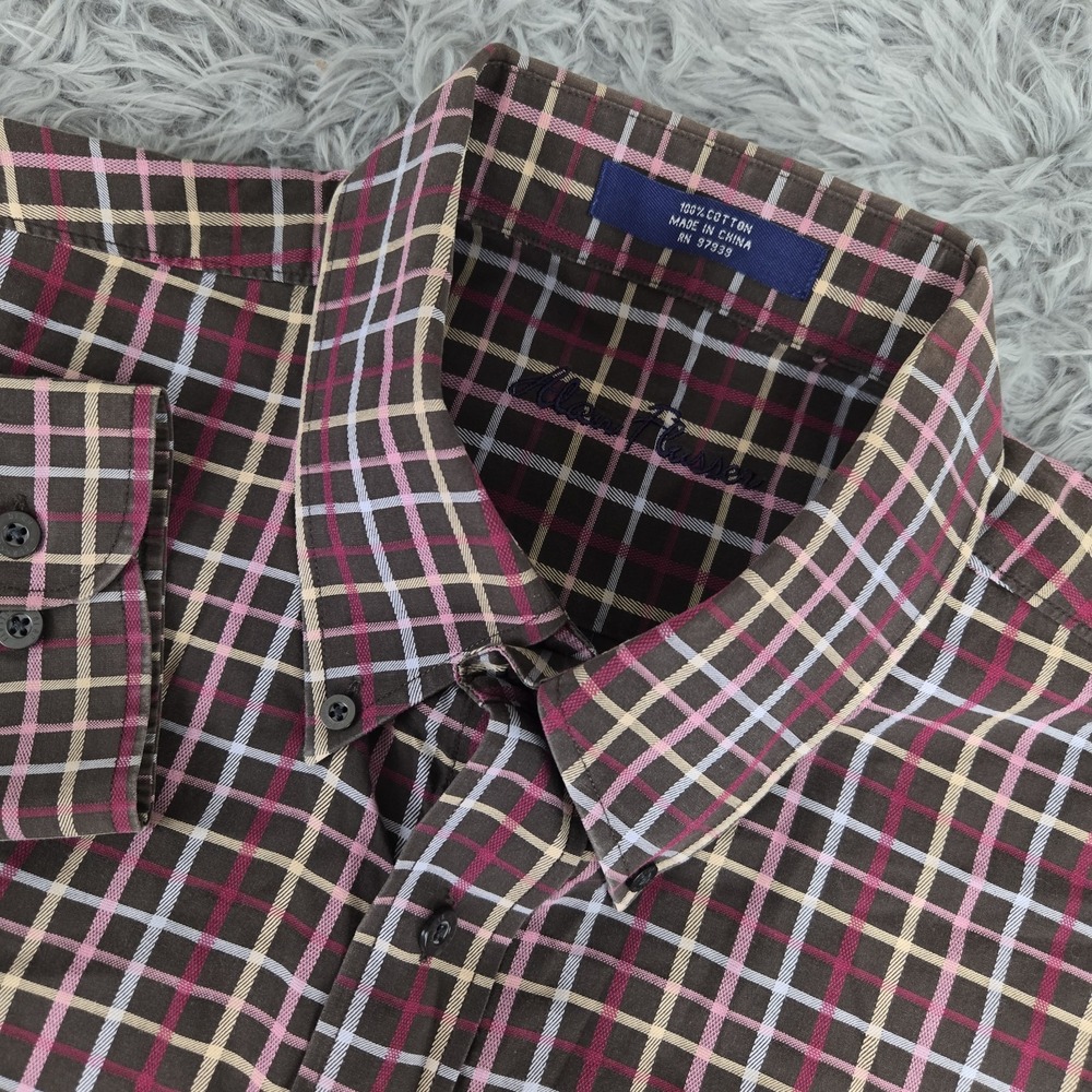 Alan Flusser Mens 2XL XXL Multicolor Plaid Long Sleeve Cotton Button Down Shirt